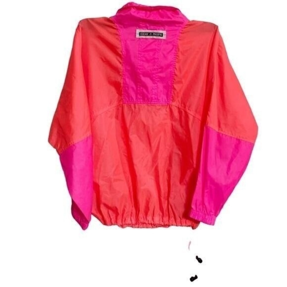 Vintage OP Hot Pink/Orange Windbreaker 3/4 Zip‎ Jacket - Junior's M - Picture 9 of 15